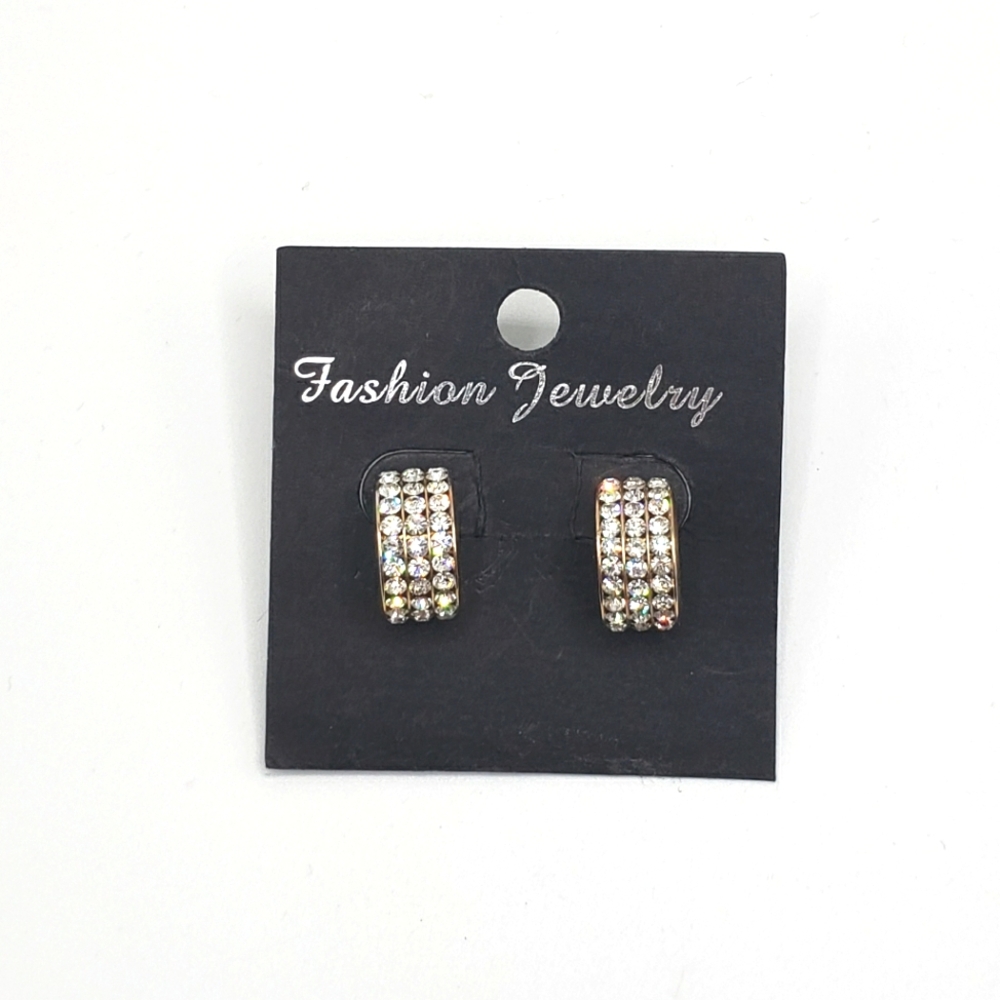 Vintage Crystal Half Hoop Gold Earrings